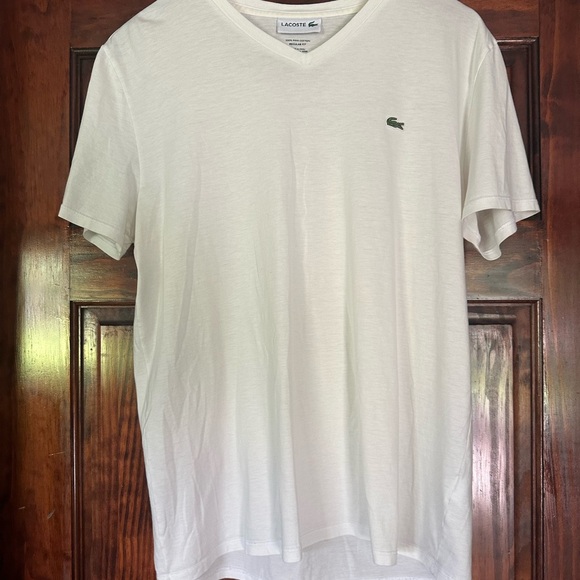 Lacoste Men's Classic White V-Neck Tee - Picture 1 of 3